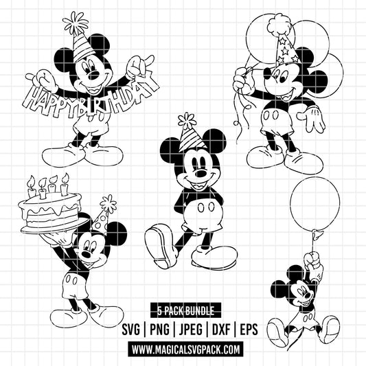 COD5205 - Mickey Birthdays line art pack bundle, Disney clipart Svg, Png, Eps, Dxf, Jpeg, vector.