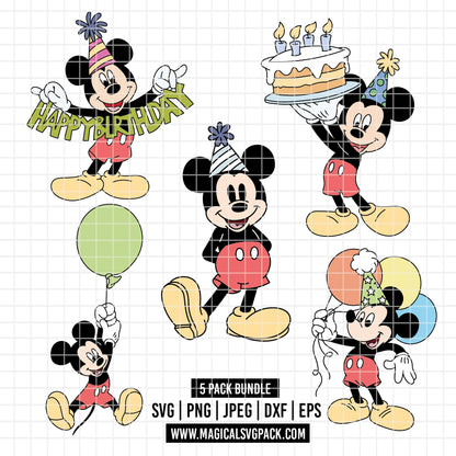 COD5206 - Mickey Birthdays pack bundle, Disney clipart Svg, Png, Eps, Dxf, Jpeg, vector.