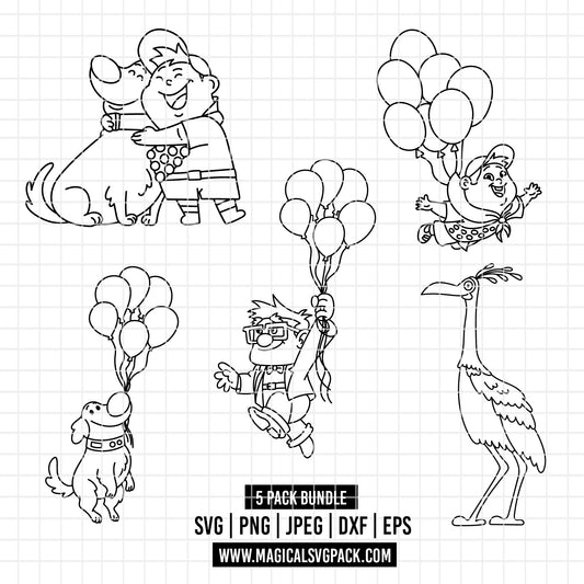 COD5209 - Up, Adventure is out there: Characters pack bundle, Disney Pixar clipart Svg, Png, Eps, Dxf, Jpeg, vector.