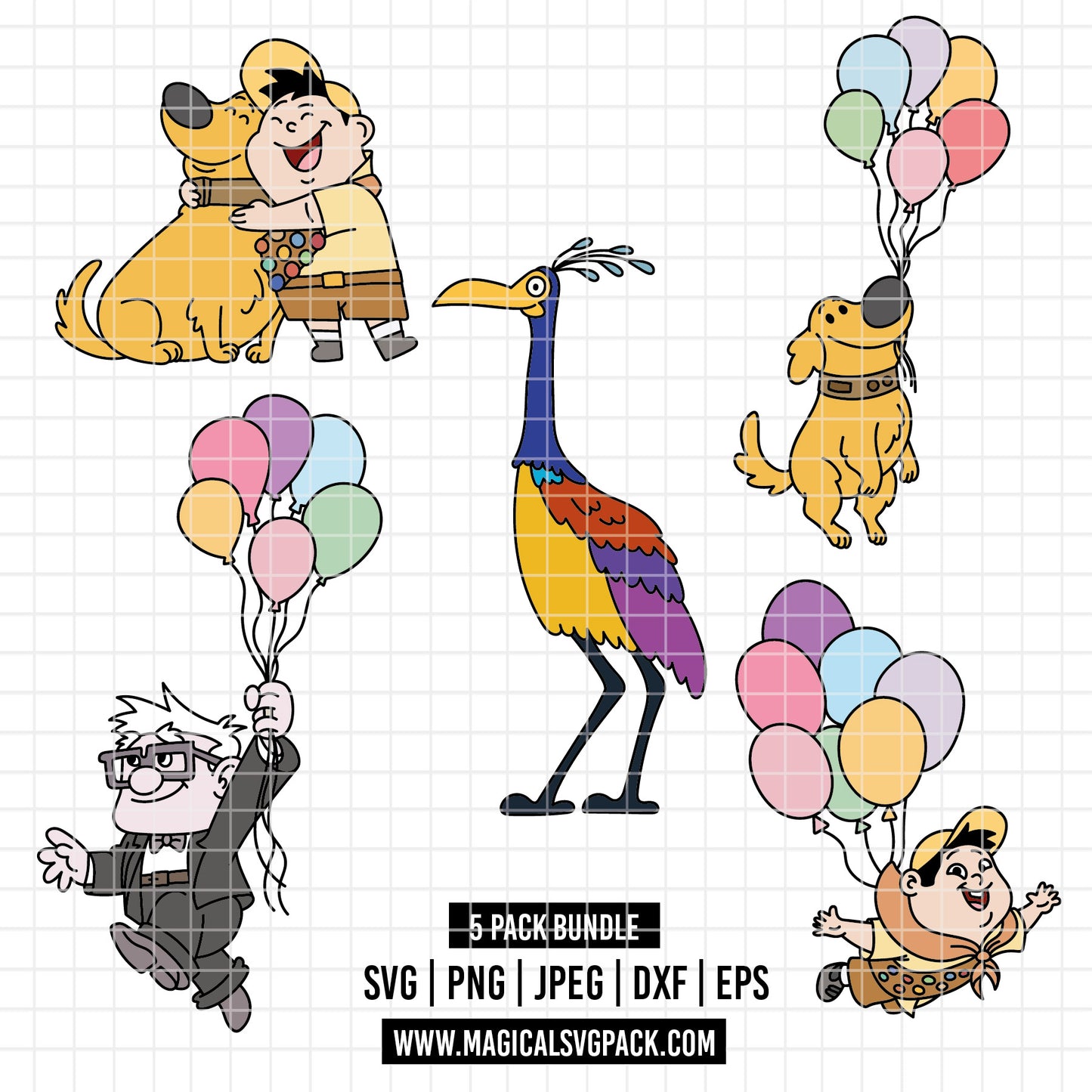 COD5210 - Up, Adventure is out there: Characters pack bundle, Disney Pixar clipart Svg, Png, Eps, Dxf, Jpeg, vector.