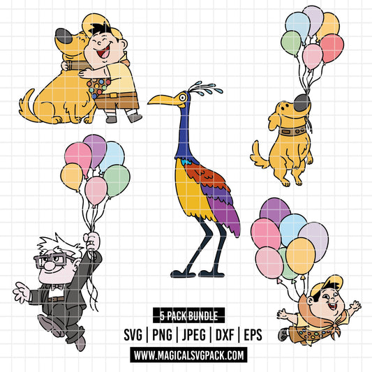 COD5210 - Up, Adventure is out there: Characters pack bundle, Disney Pixar clipart Svg, Png, Eps, Dxf, Jpeg, vector.