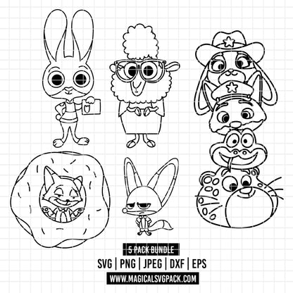 COD5211 - Zootopia Characters pack bundle line art, Disney clipart Svg, Png, Eps, Dxf, Jpeg, vector.