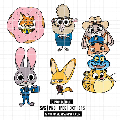 COD5212 - Zootopia Characters pack bundle, Disney clipart Svg, Png, Eps, Dxf, Jpeg, vector.