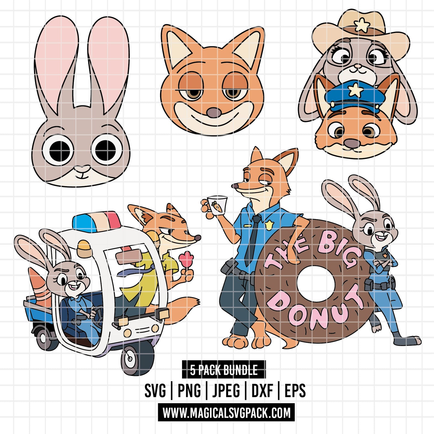 COD5214 - Nick & Judy, Zootopia pack bundle, Disney clipart Svg, Png, Eps, Dxf, Jpeg, vector.