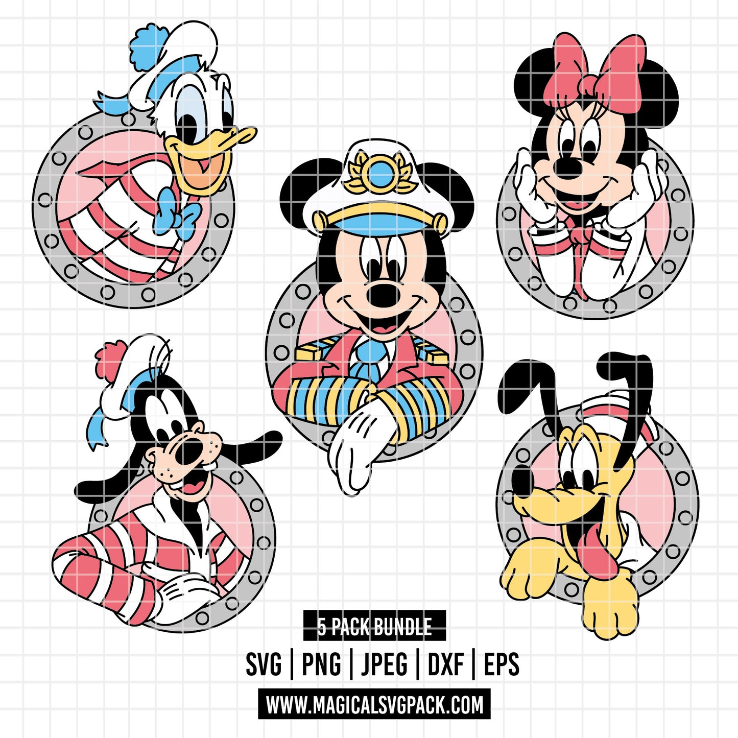 COD5415 - Disney cruise ship characters pack bundle, Disney Cruise clipart Svg, Png, Eps, Dxf, Jpeg, vector.