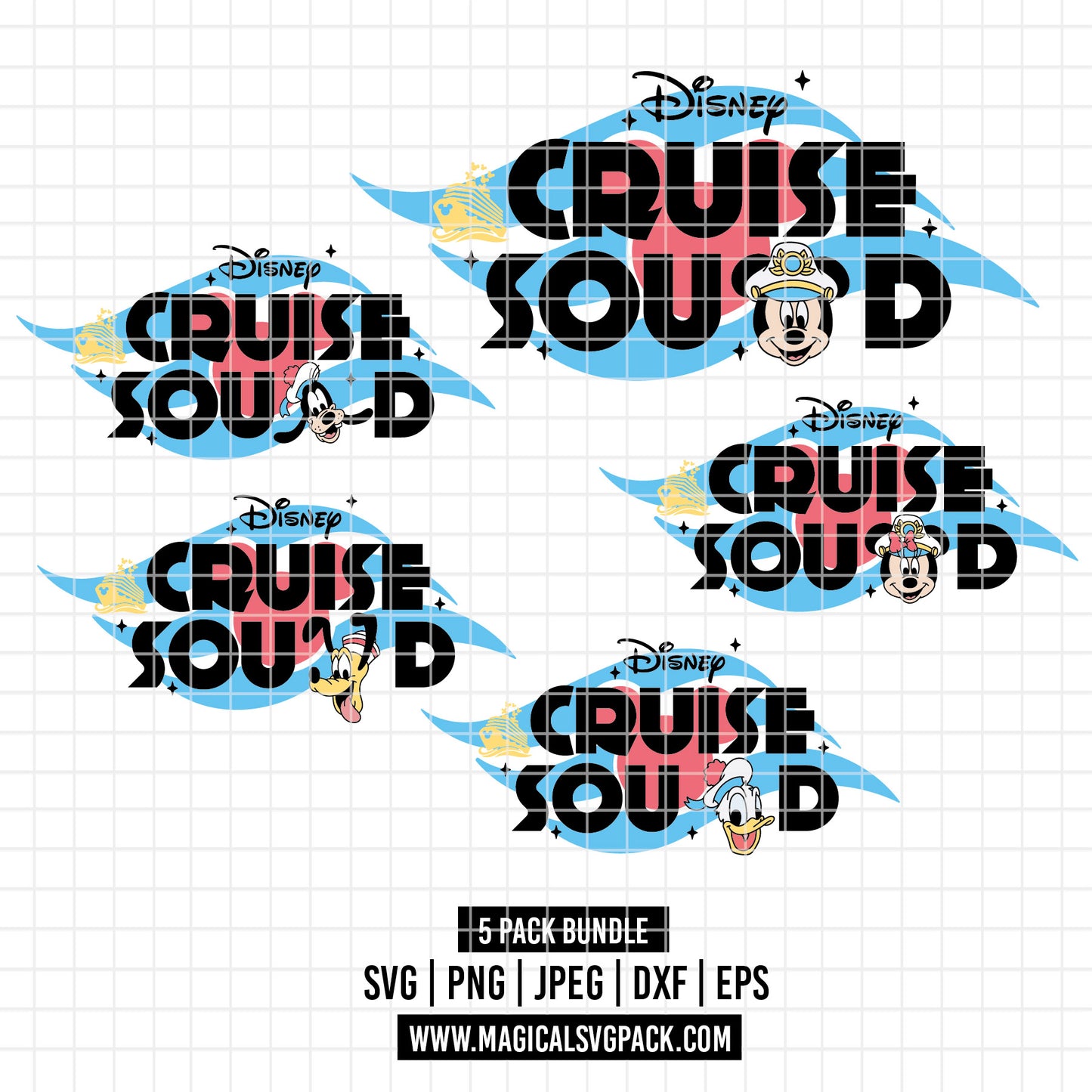 COD5417 - Disney Cruise Squad ship characters pack bundle, Disney Cruise clipart Svg, Png, Eps, Dxf, Jpeg, vector.