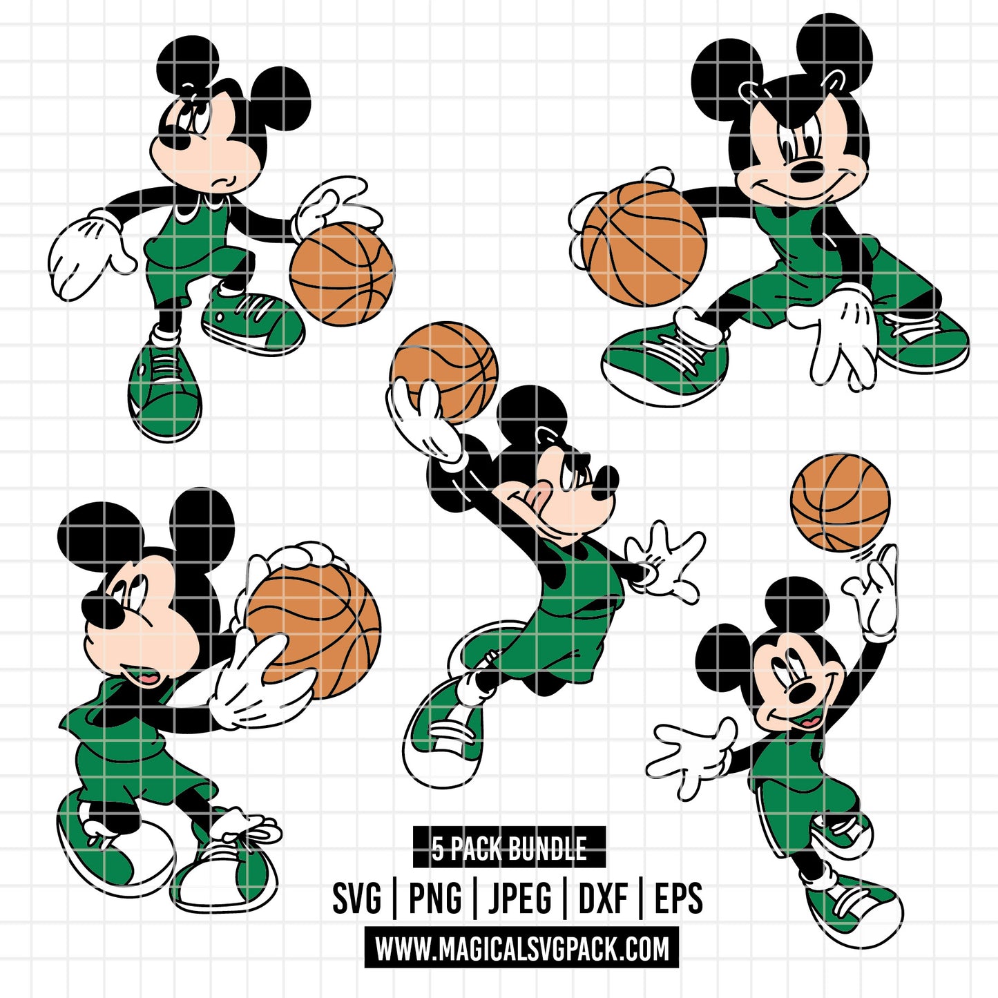 COD5418 - Mickey basketball pack bundle, Disney clipart Svg, Png, Eps, Dxf, Jpeg, vector.