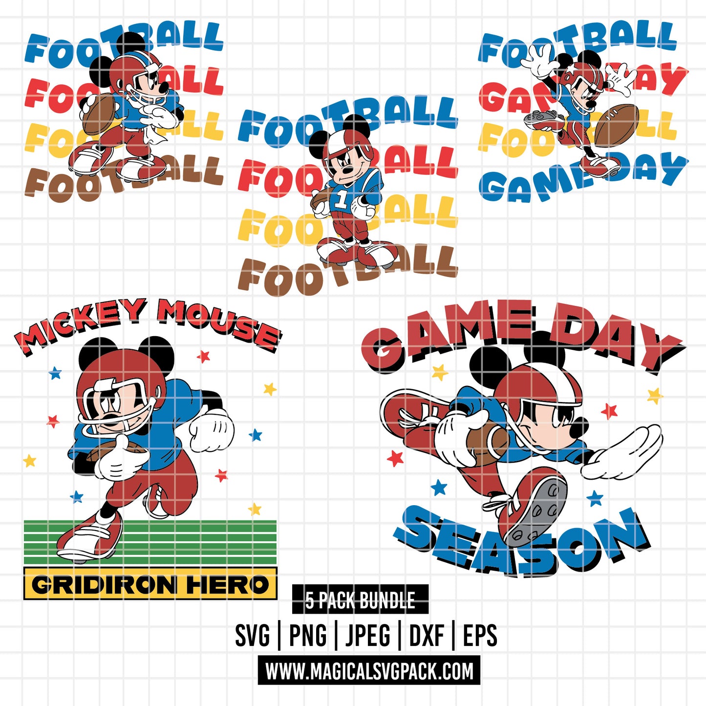 COD5421 - Mickey American Football quotes pack bundle, Disney clipart Svg, Png, Eps, Dxf, Jpeg, vector.