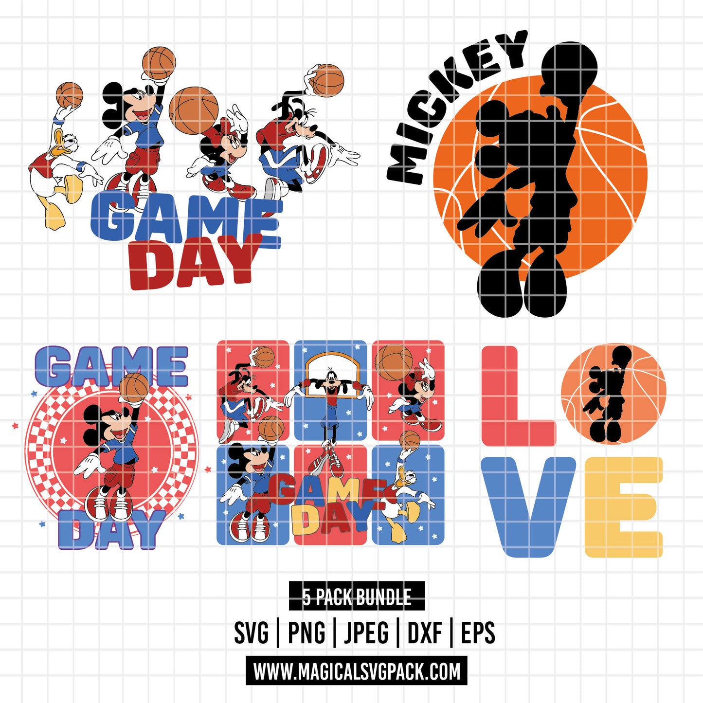 COD5422 - Disney classics Basketball pack bundle, Disney sports clipart Svg, Png, Eps, Dxf, Jpeg, vector.