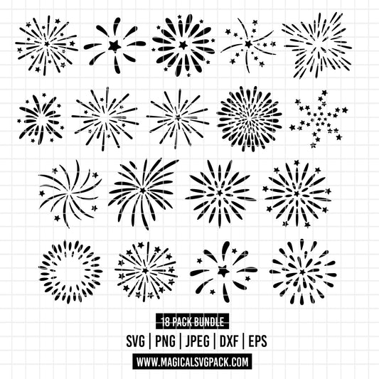 COD5425 - Fireworks SVG PNG Bundle | 18 Firework Silhouette Clipart Cut Files | 4th of July New Year Birthday | Cricut Instant Download