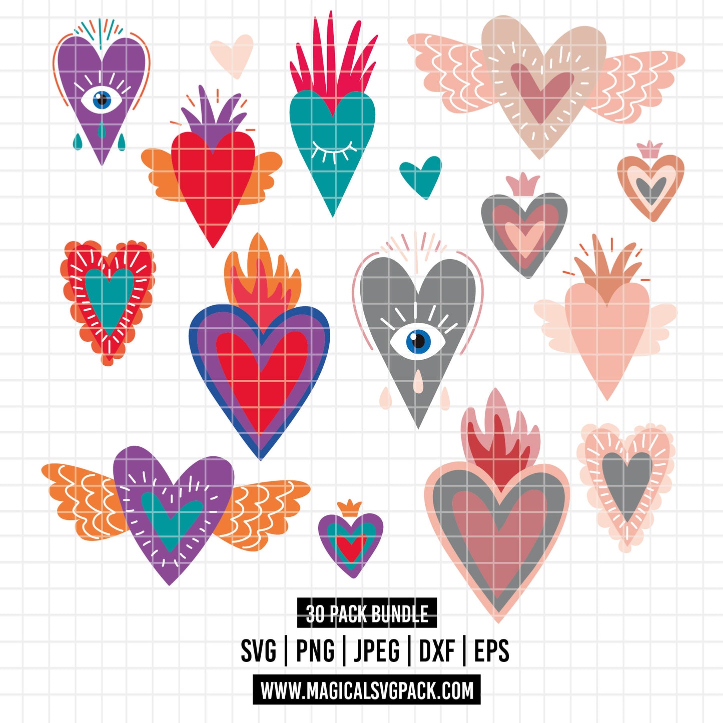 COD5428 - Hearts mega pack bundle clipart Svg, Png, Eps, Dxf, Jpeg, vector.