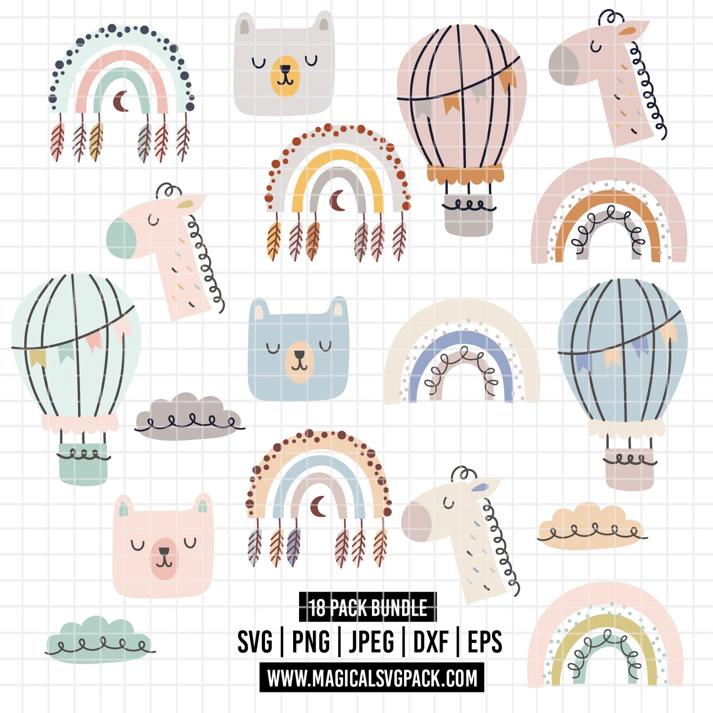 COD5429 - Baby SVG PNG Bundle | 18 Boho Nursery Clipart 3 Color Palettes | Rainbow Animals Baby Shower | Cricut Sublimation Instant Download