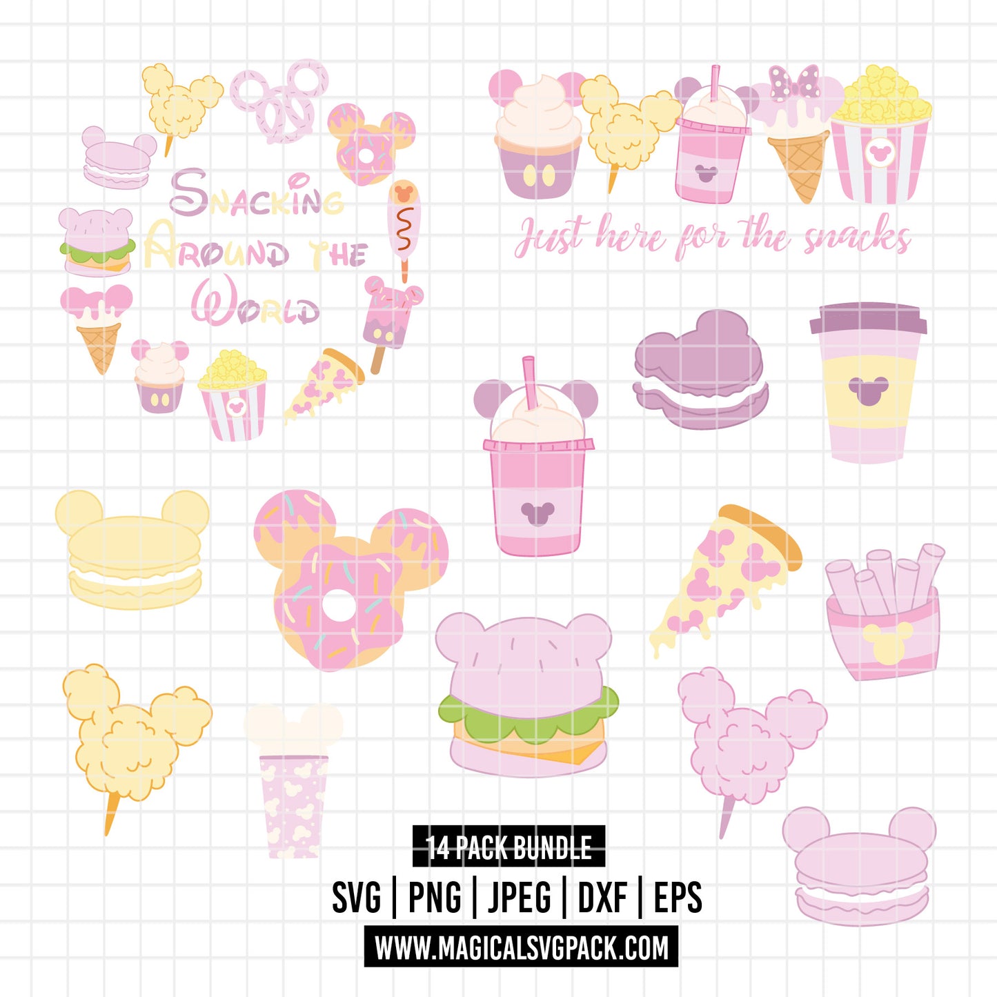 COD5430 - Disney Cute Snack Goals pack bundle, Disney trips clipart Svg, Png, Eps, Dxf, Jpeg, vector.