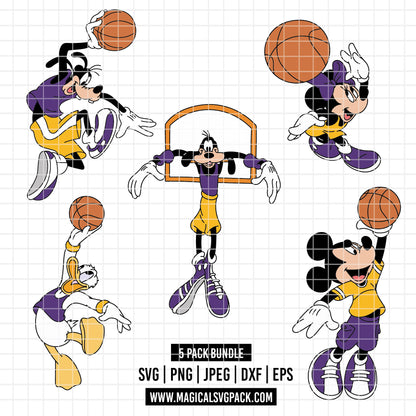COD5446 - Disney classics Basketball pack bundle, Disney sports clipart Svg, Png, Eps, Dxf, Jpeg, vector.
