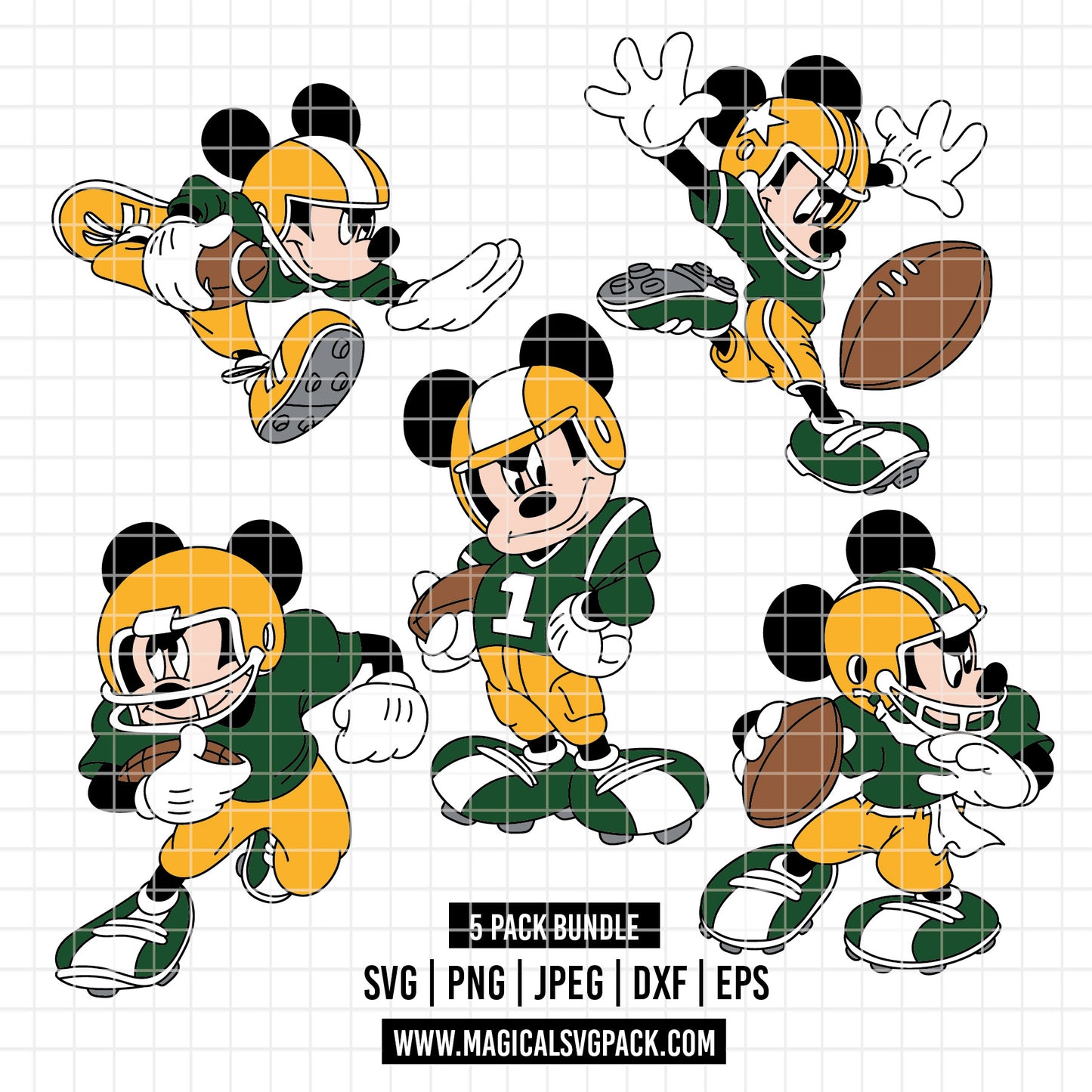 COD5447 - Mickey American Football pack bundle, Disney clipart Svg, Png, Eps, Dxf, Jpeg, vector.