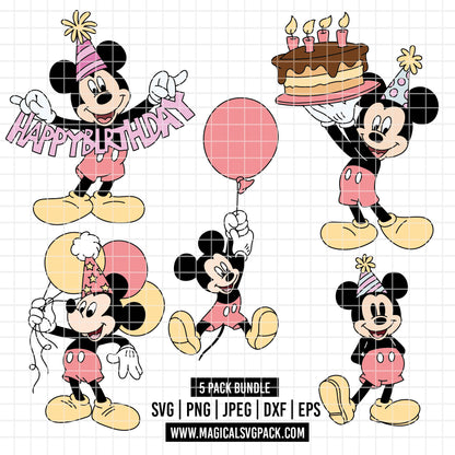 COD5449 - Mickey Birthdays pack bundle, Disney clipart Svg, Png, Eps, Dxf, Jpeg, vector.