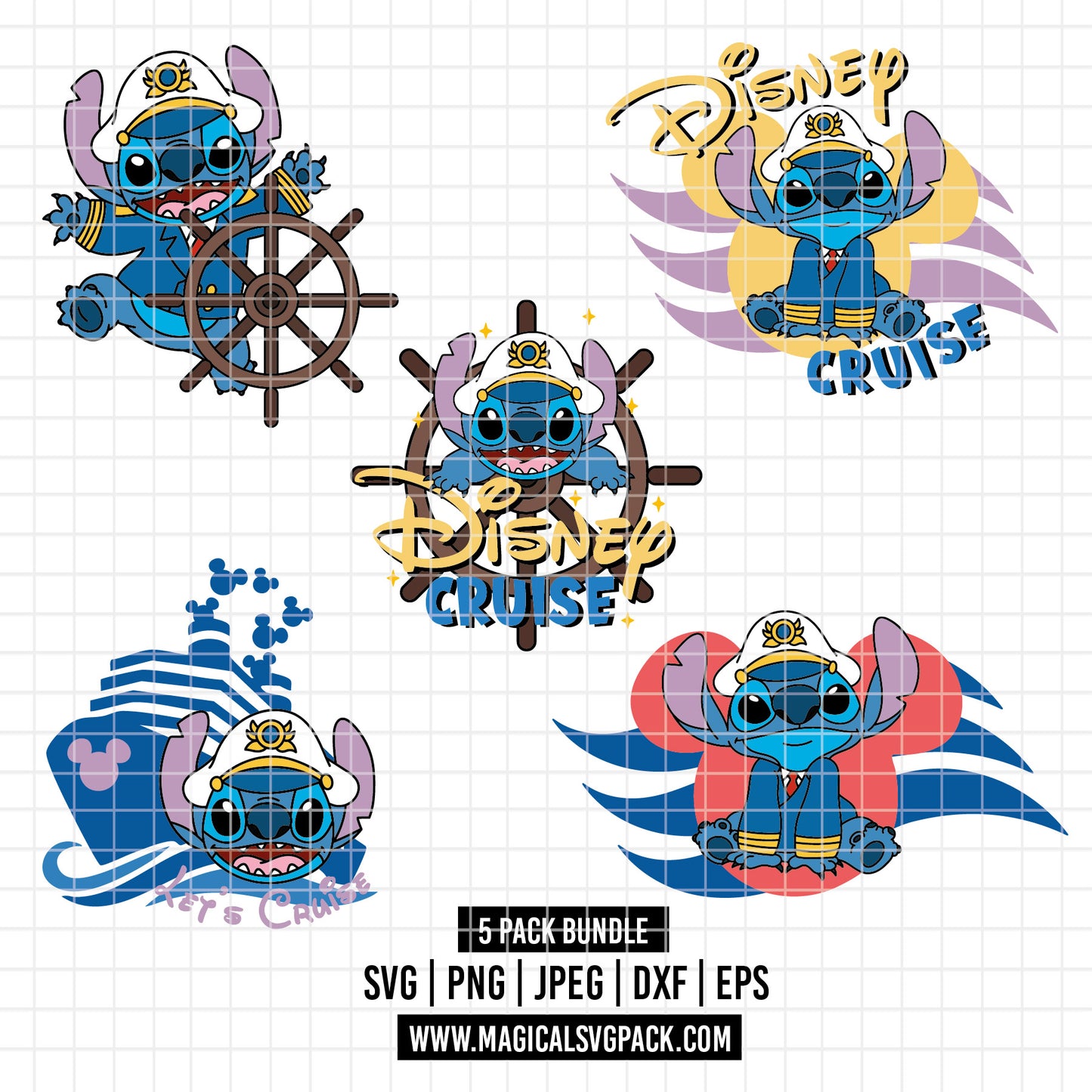 COD5452 - Stitch Cruise Squad clipart pack bundle, Disney cliparts Svg, Png, Eps, Dxf, Jpeg, vector.