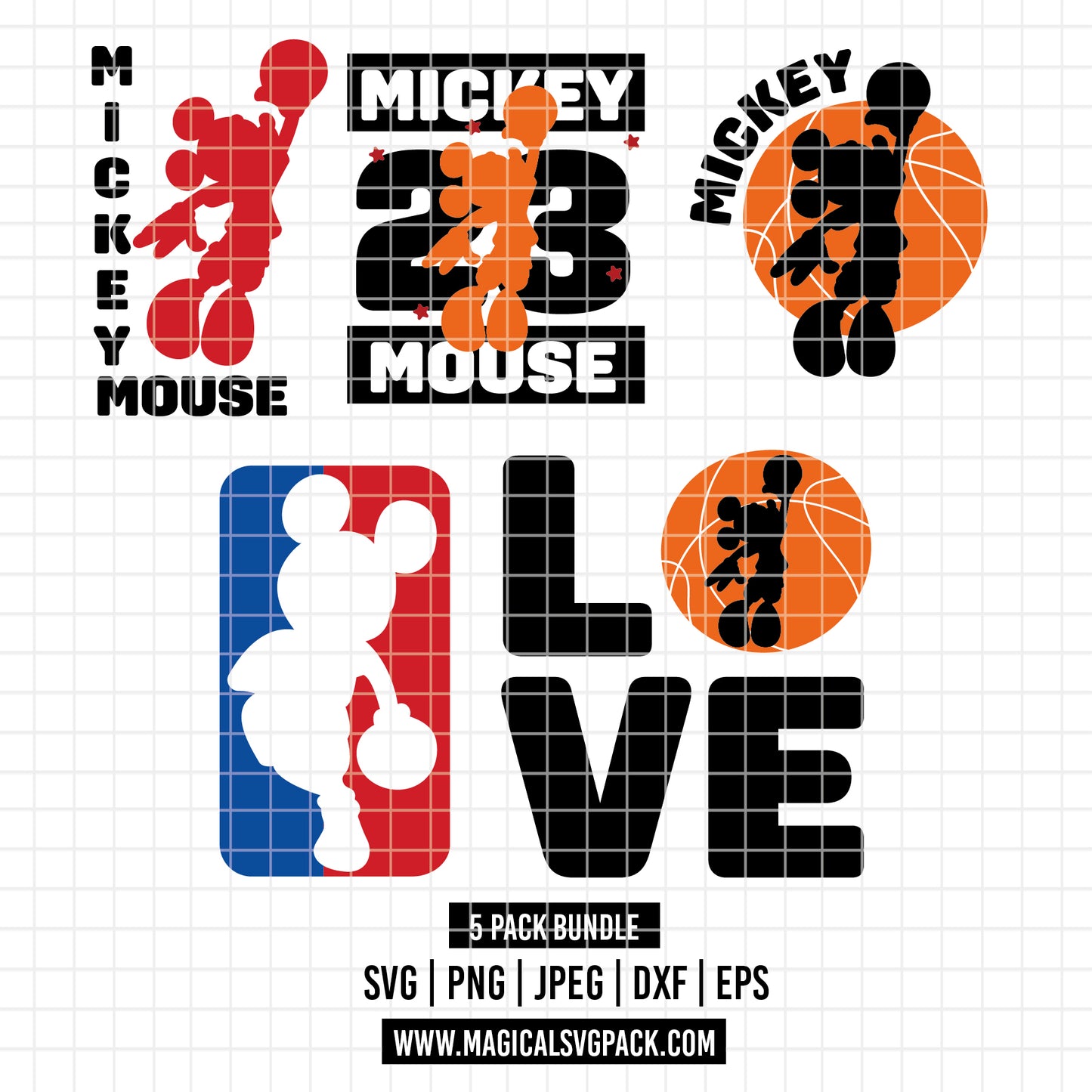 COD5607 - Mickey basketball pack bundle, Disney clipart Svg, Png, Eps, Dxf, Jpeg, vector.