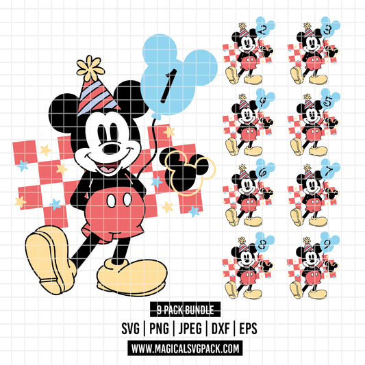 COD5608 - Mickey Birthdays with numbers 0-9 pack bundle, Disney clipart Svg, Png, Eps, Dxf, Jpeg, vector.