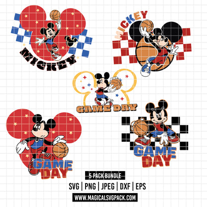 COD5609 - Mickey basketball checkered pack bundle, Disney clipart Svg, Png, Eps, Dxf, Jpeg, vector.