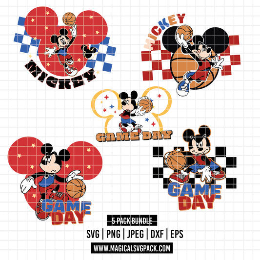 COD5609 - Mickey basketball checkered pack bundle, Disney clipart Svg, Png, Eps, Dxf, Jpeg, vector.