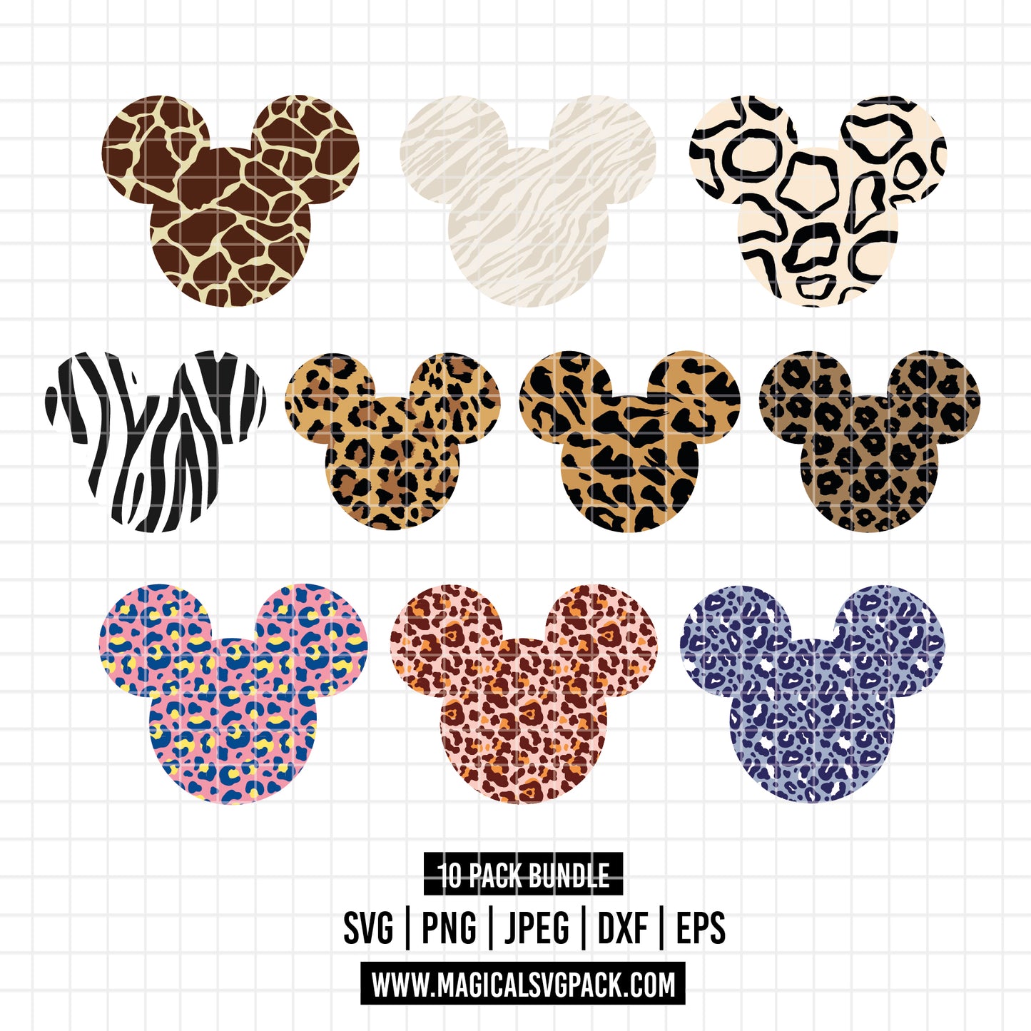 COD5610 - Mickey Heads silhouettes pack bundle, Disney clipart Svg, Png, Eps, Dxf, Jpeg, vector.