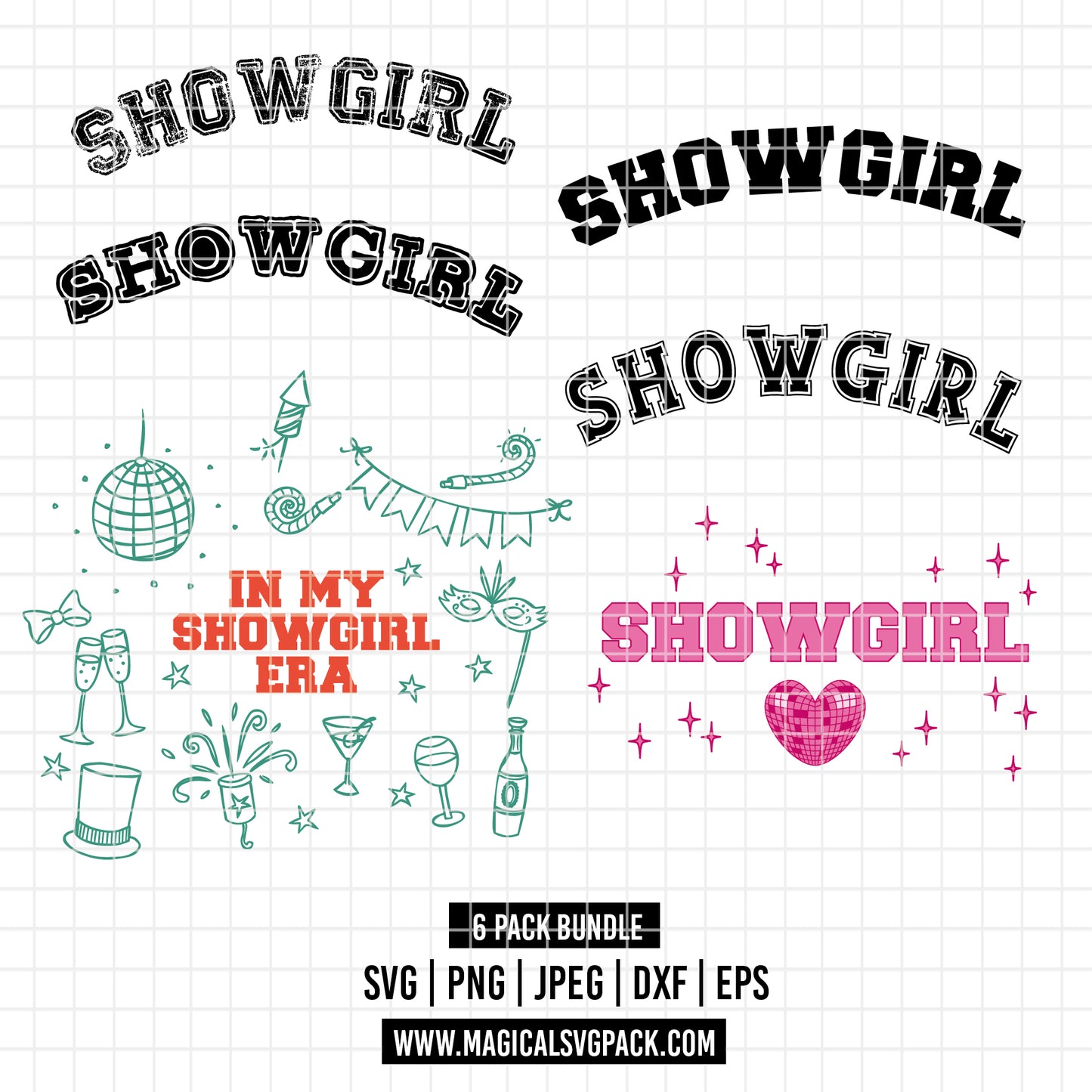 COD5744 - Showgirl pack bundle clipart Svg, Png, Eps, Dxf, Jpeg, vector.