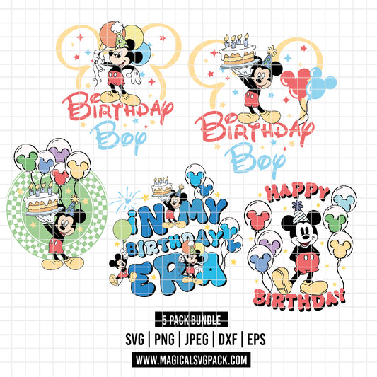 COD5745 - Mickey Birthdays pack bundle, Disney clipart Svg, Png, Eps, Dxf, Jpeg, vector.