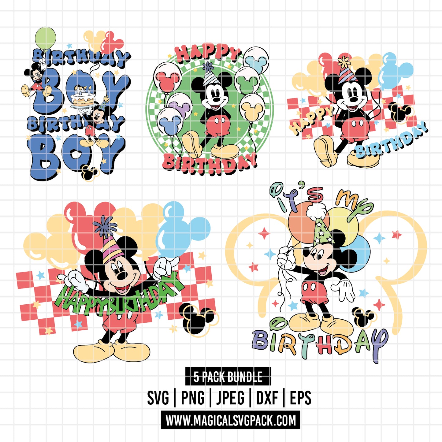 COD5747 - Mickey Birthdays pack bundle, Disney clipart Svg, Png, Eps, Dxf, Jpeg, vector.