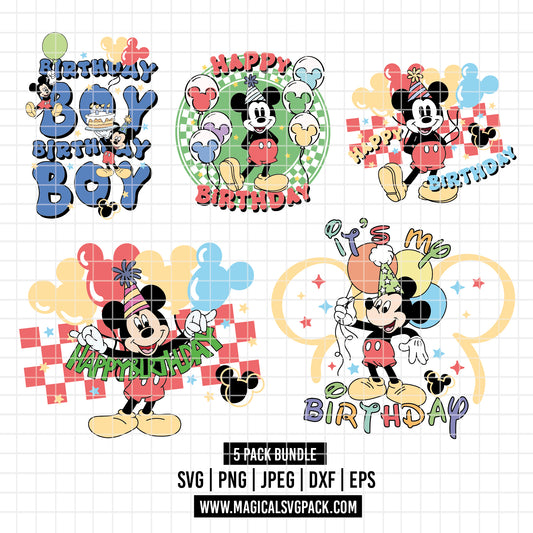 COD5747 - Mickey Birthdays pack bundle, Disney clipart Svg, Png, Eps, Dxf, Jpeg, vector.