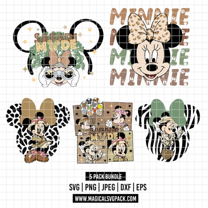 COD5748 - Minnie Safari mode pack bundle, Disney Classics clipart Svg, Png, Eps, Dxf, Jpeg, vector.
