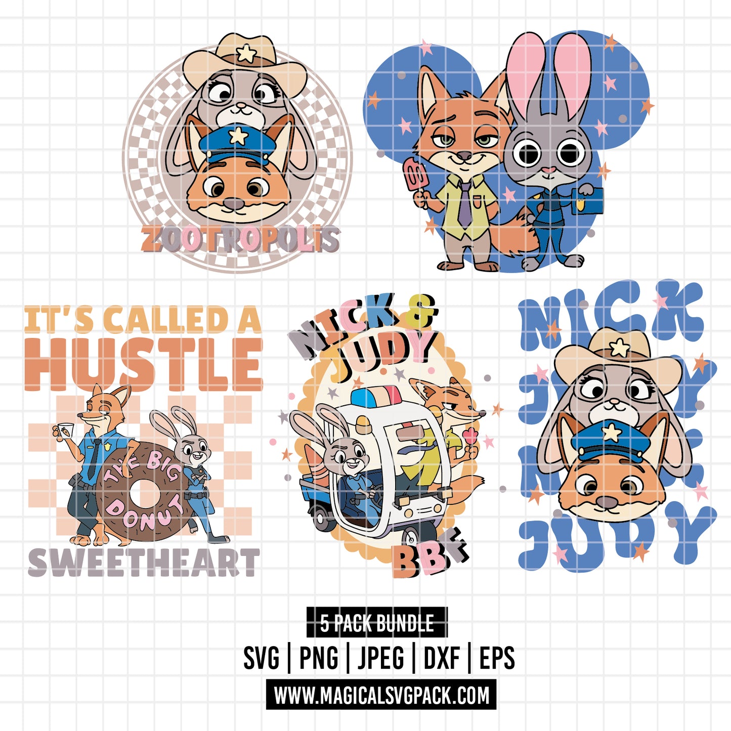 COD5753 - Nick & Judy, Zootopia pack bundle, Disney clipart Svg, Png, Eps, Dxf, Jpeg, vector.