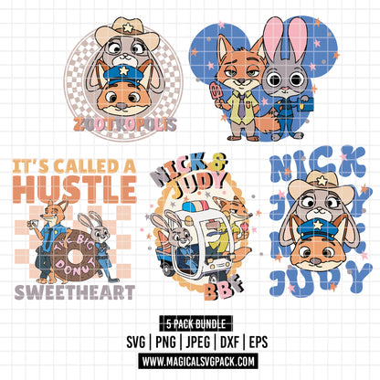 COD5753 - Nick & Judy, Zootopia pack bundle, Disney clipart Svg, Png, Eps, Dxf, Jpeg, vector.
