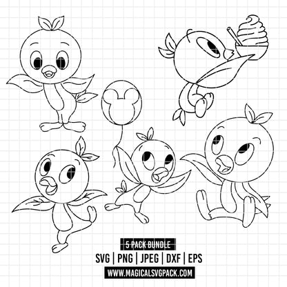 COD5755 - Orange Bird line art pack bundle, Disney Classics clipart Svg, Png, Eps, Dxf, Jpeg, vector.