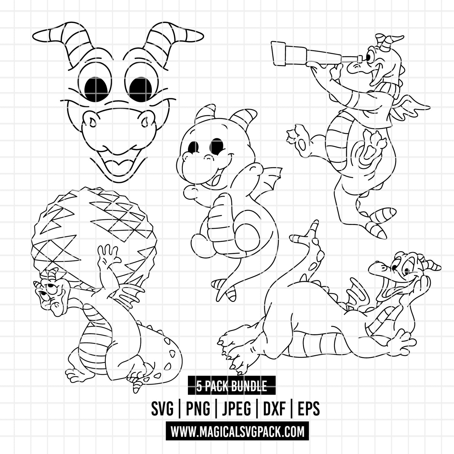 COD5756 - Figment, one little spark of inspiration pack bundle line art, Disney clipart Svg, Png, Eps, Dxf, Jpeg, vector.