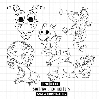 COD5756 - Figment, one little spark of inspiration pack bundle line art, Disney clipart Svg, Png, Eps, Dxf, Jpeg, vector.