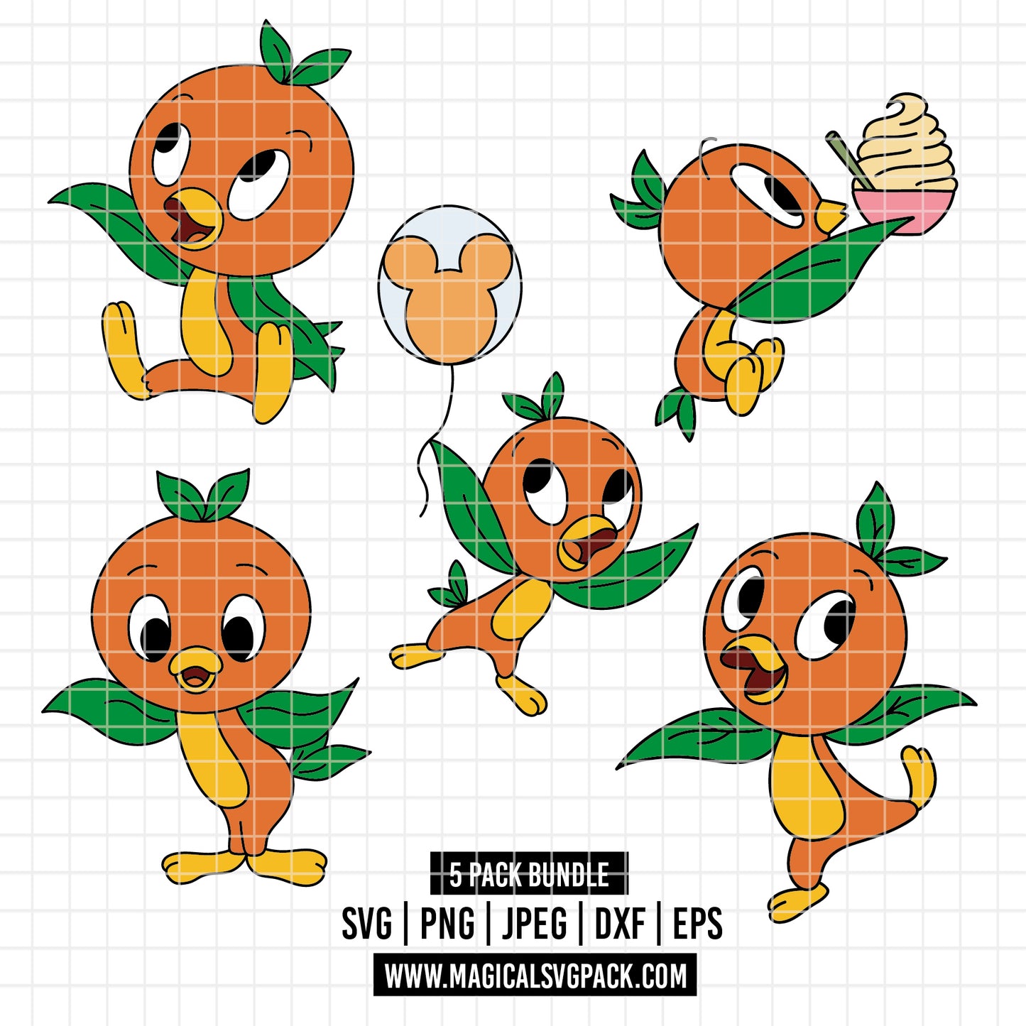 COD5758 - Orange Bird pack bundle, Disney Classics clipart Svg, Png, Eps, Dxf, Jpeg, vector.