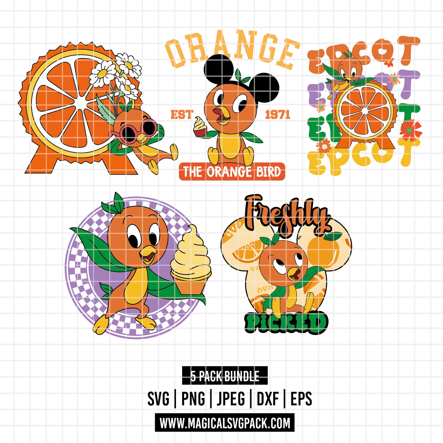 COD5760 - Orange Bird Disneyland pack bundle, Disney Trips clipart Svg, Png, Eps, Dxf, Jpeg, vector.
