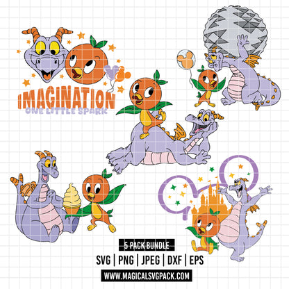 COD5762 - Orange Bird & Figment pack bundle, Disney Trips clipart Svg, Png, Eps, Dxf, Jpeg, vector.