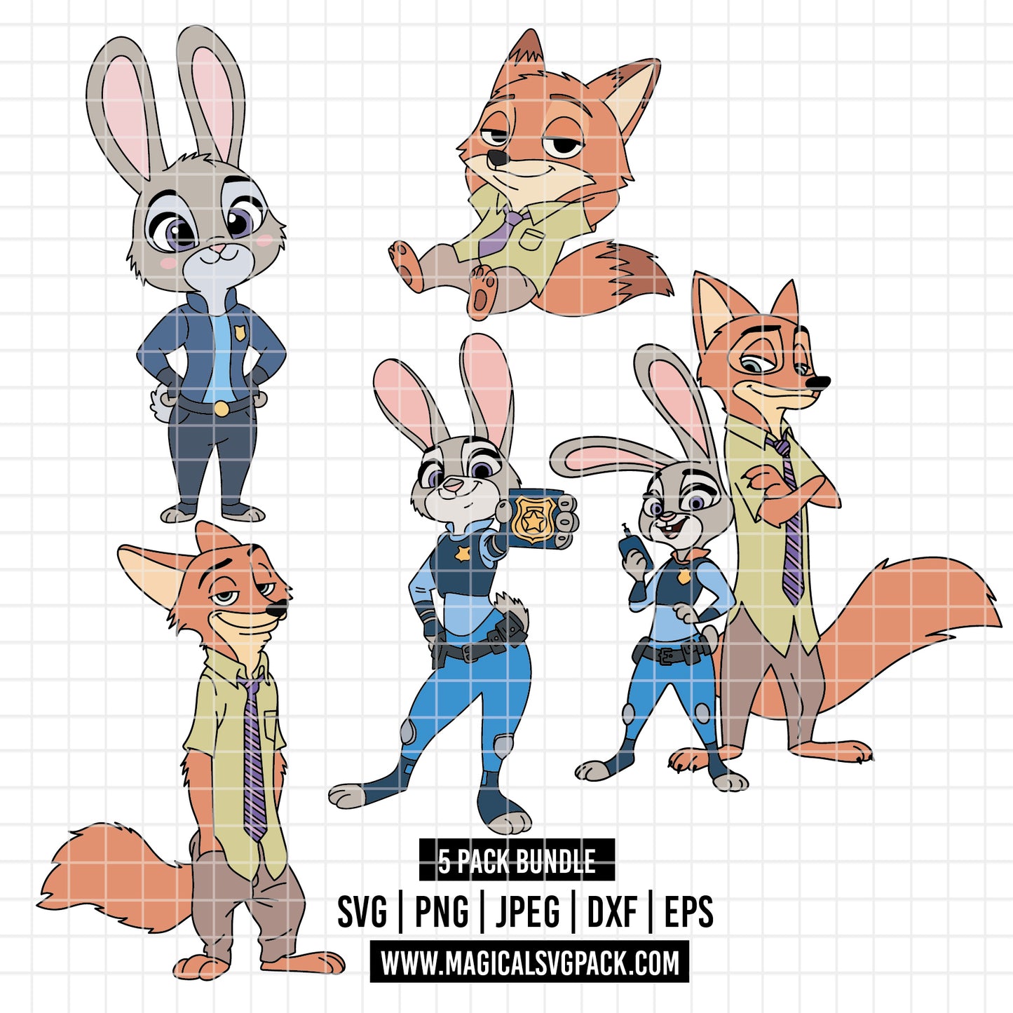 COD5765 - Nick & Judy, Zootopia pack bundle, Disney clipart Svg, Png, Eps, Dxf, Jpeg, vector.