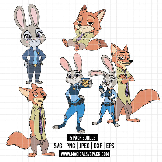 COD5765 - Nick & Judy, Zootopia pack bundle, Disney clipart Svg, Png, Eps, Dxf, Jpeg, vector.