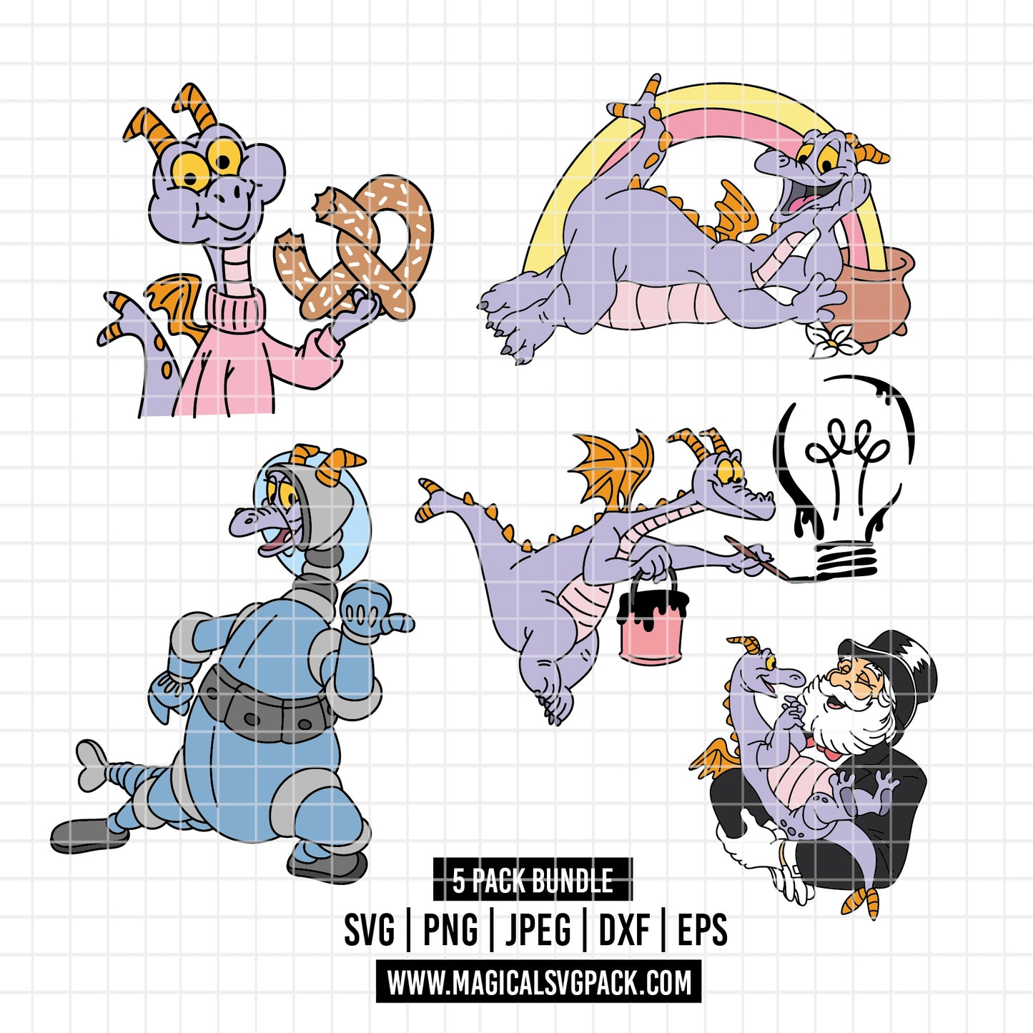 COD5792 - Figment, one little spark of inspiration pack bundle, Disney clipart Svg, Png, Eps, Dxf, Jpeg, vector.