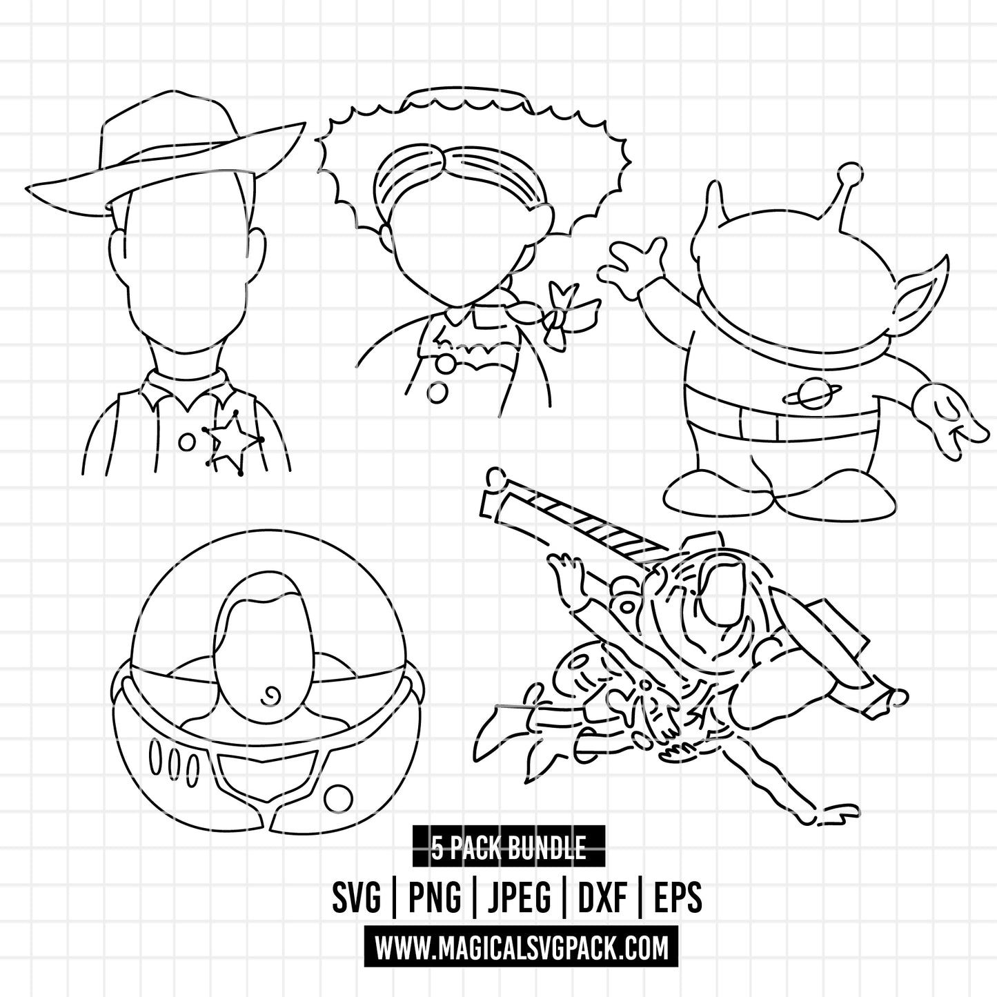 COD5793 - Toy Story characters Outline pack bundle, Disney clipart Svg, Png, Eps, Dxf, Jpeg, vector.