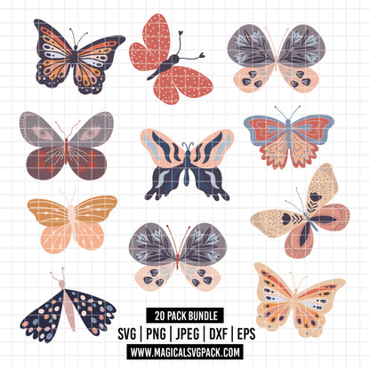 COD5943 - Boho Butterfly bundle clipart Svg, Png, Eps, Dxf, Jpeg, vector.
