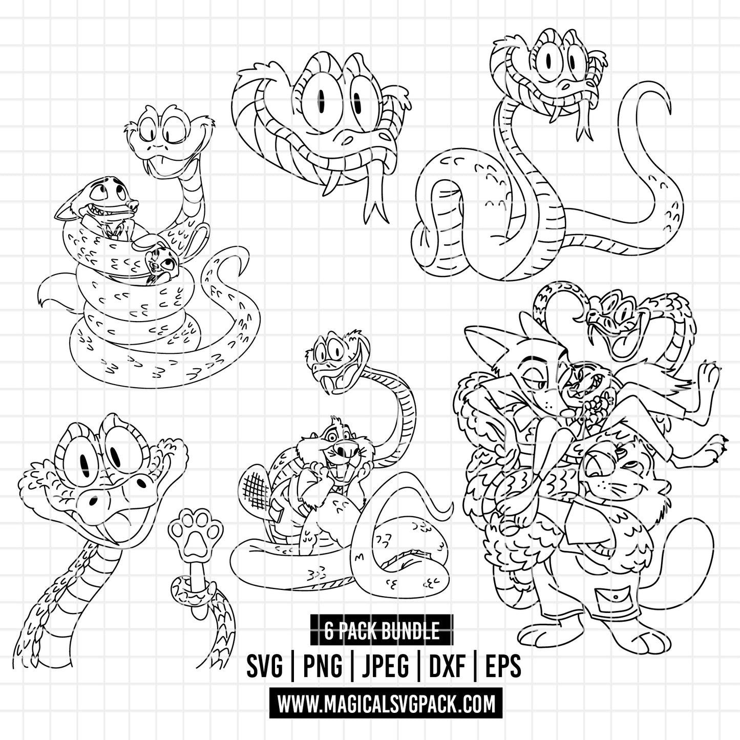 COD6019 - Gary De'Snake, Zootopia pack bundle line art, Disney clipart Svg, Png, Eps, Dxf, Jpeg, vector.