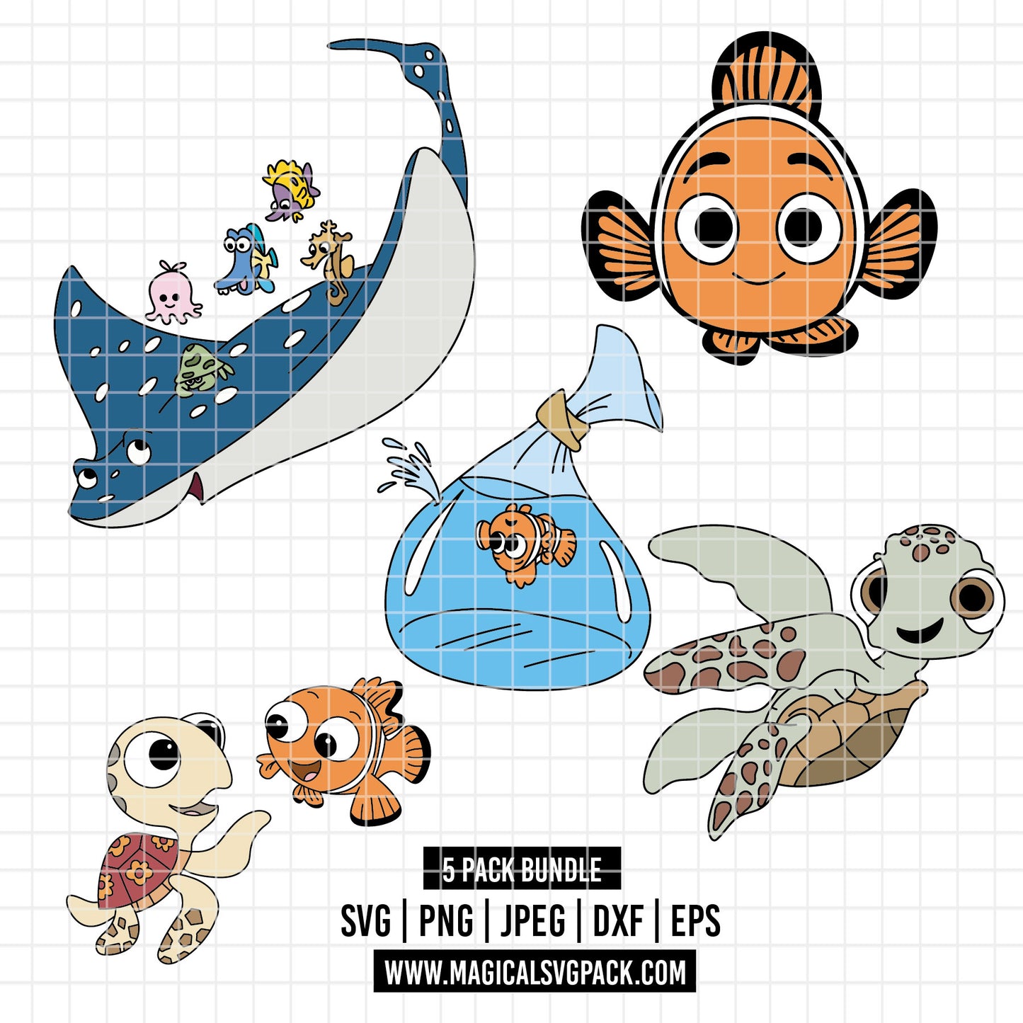 COD6020 - Finding Nemo pack bundle, Disney pixar clipart Svg, Png, Eps, Dxf, Jpeg, vector.