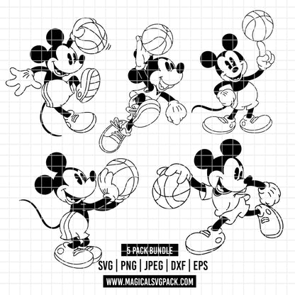 COD6021 - Mickey classic basketball line art pack bundle, Disney clipart Svg, Png, Eps, Dxf, Jpeg, vector.