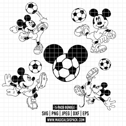 COD6022 - Mickey Soccer line art pack bundle, Disney clipart Svg, Png, Eps, Dxf, Jpeg, vector.