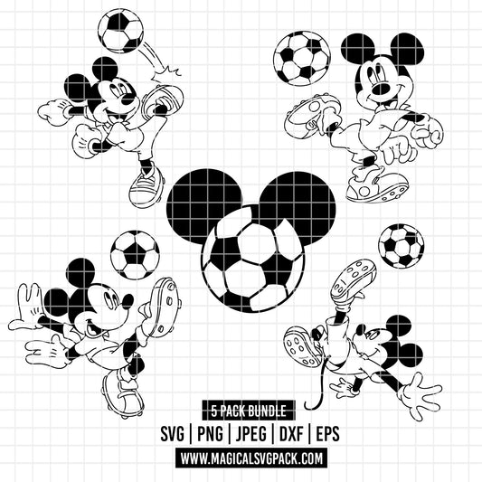 COD6022 - Mickey Soccer line art pack bundle, Disney clipart Svg, Png, Eps, Dxf, Jpeg, vector.