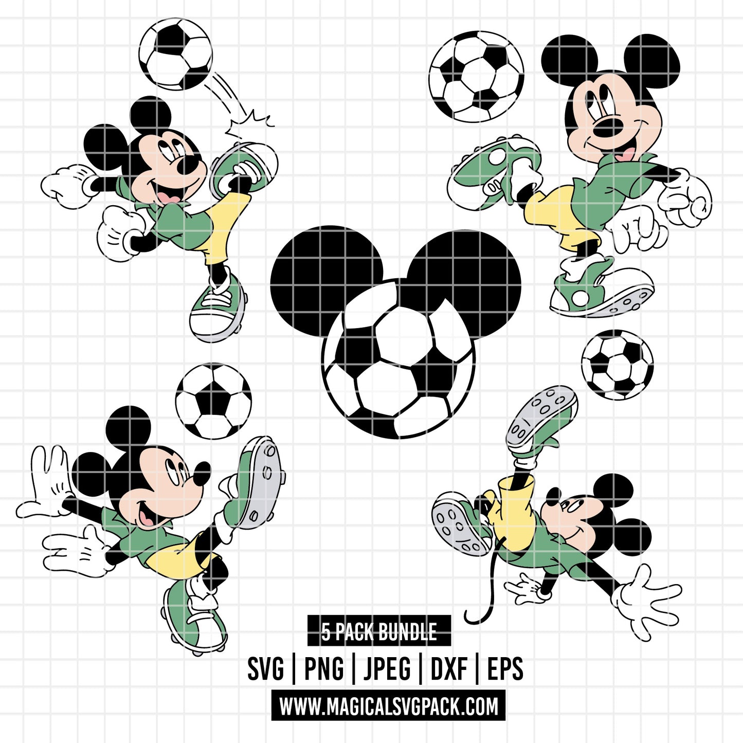 COD6023 - Mickey Soccer pack bundle, Disney clipart Svg, Png, Eps, Dxf, Jpeg, vector.